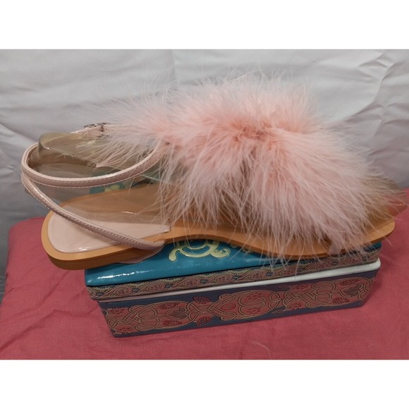 Zara Pink Feathers Strap Flats Summer Sandals Size 6.5 - Picture 11 of 12